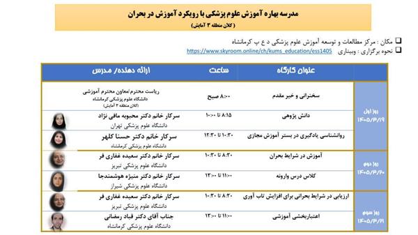 مدرسه بهاره «آموزش علوم پزشکی » ویژه اساتید ......